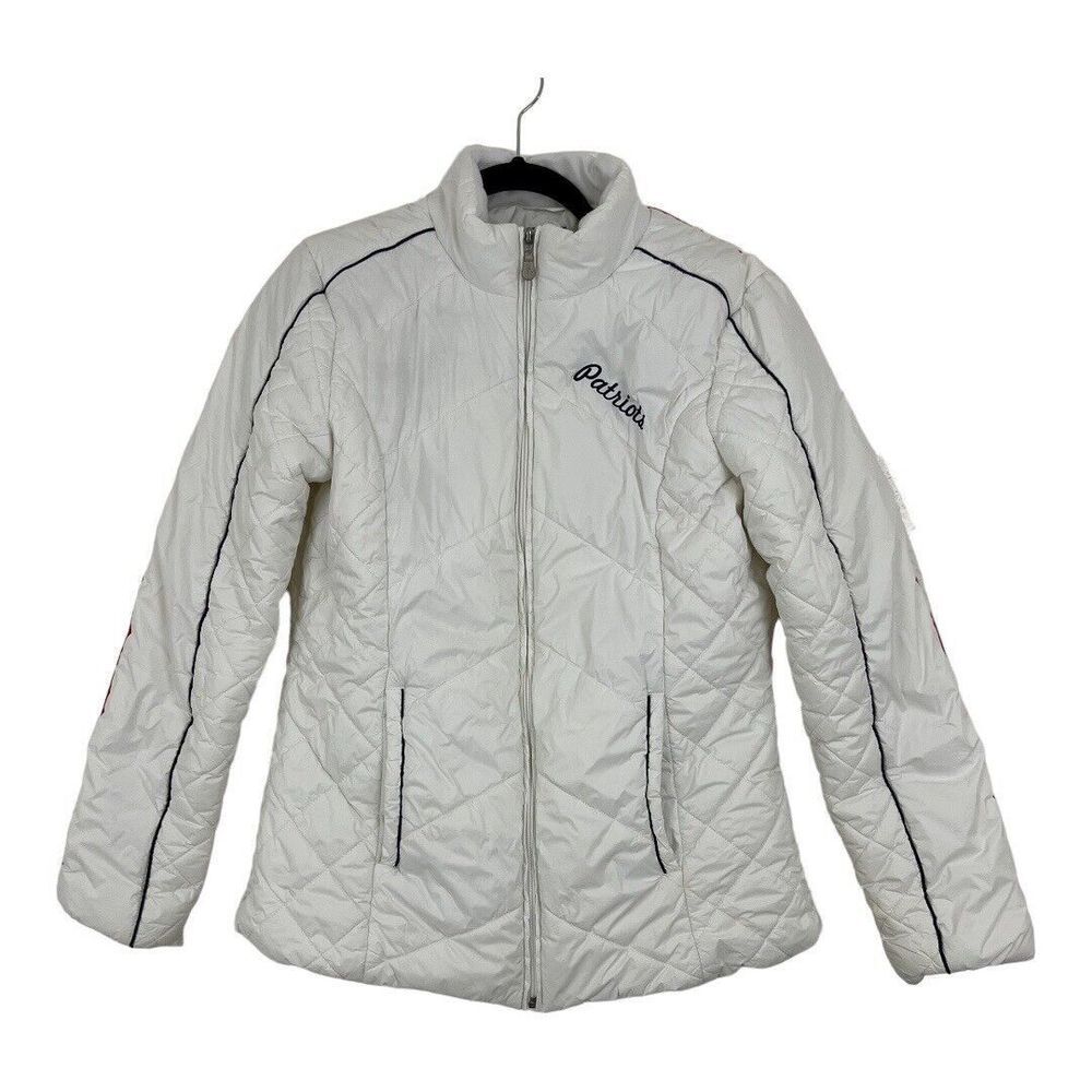 NFL New England Patriots Womens Size L White Quilted Puffer Full Zip Jacket